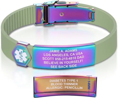 Vista 40 de Divoti Pulsera de identificación de alerta médica grabada personalizada, grabado láser de doble cara (hasta 9 líneas), pulsera de silicona ajustable