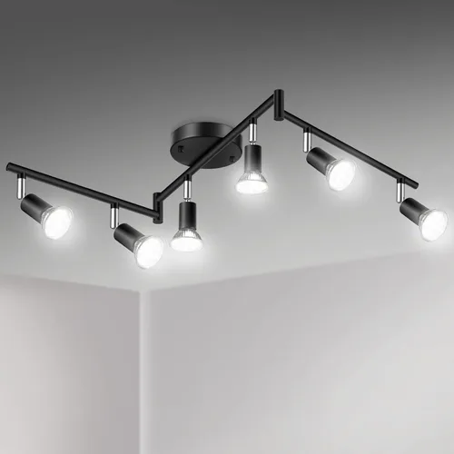 Vista 10 de Unicozin Kit de Iluminación de Riel LED de 4 Luces, Iluminación de Focos de Techo Negra de 4 Vías, Cabezal Flexible Giratorio, Luz de Riel Incluye 4