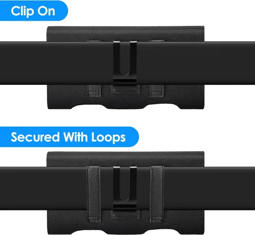 Vista 7 de Mopaclle Funda Horizontal de Nylon para Teléfono Celular para Hombres con Cinturón, Soporte Magnético para Teléfono Celular con Clip de Metal