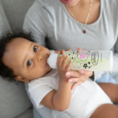 Vista 13 de Dr. Brown's Natural Flow Anti-Colic Options+ Biberón estrecho para bebé, cabra y ardilla, 8 oz/250 mL, con tetina de flujo lento nivel 1, libre