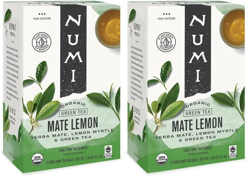 Vista 14 de Numi Té Orgánico de Mate con Limón, 100 Bolsas de Té Verde, Yerba Mate con Té Verde y Mirto de Limón, Con Cafeína
