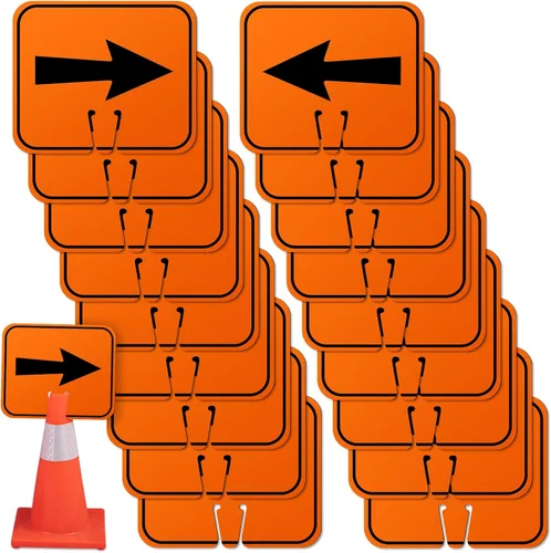 Vista 12 de Geetery 9 letreros de desviación naranja con flecha de tráfico, cono de carretera, direccional superior, izquierda, derecha, recta, para barricada