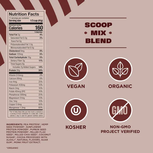 Vista 5 de Manitoba Harvest Proteína en polvo de supersemilla de chocolate orgánico, 15.9 oz