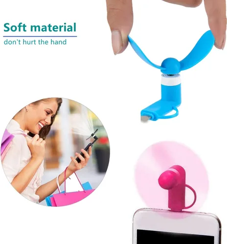 Vista 5 de Mini ventilador de teléfono celular 2 en 1 para teléfonos celulares iPhone y Android con puerto tipo C/USB C (paquete de 4) - Pequeño ventilador