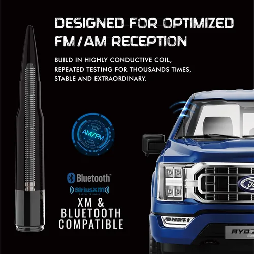 Vista 2 de RYDONAIR Antena Corta Compatible con Ford F150 Raptor 2009-2025 y Ford Bronco 2021-2025, Bobina de Cobre Interna para Recepción Mejorada, Resistente
