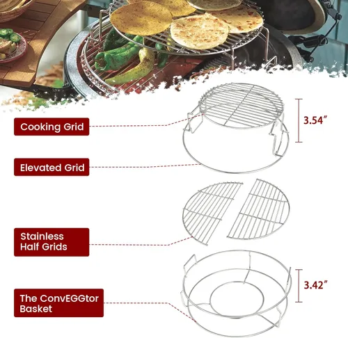 Vista 6 de Estante Expansor de 5 Piezas para Big Green Egg Medium Kit de Repuesto Parrillas para Eggspander Conveggtor Basket Acero Inoxidable 304 con Sistema