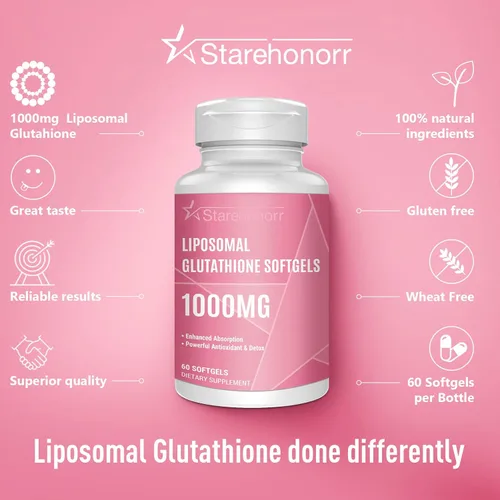 Vista 3 de Cápsulas blandas de glutatión liposomal de 1500 mg, suplemento de glutatión reducido con vitamina C, mejor absorción, antioxidante potente sin OMG