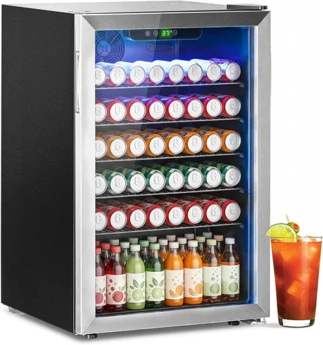 Vista 18 de Erivess - Refrigerador compacto independiente para bebidas, mini refrigerador para 24 latas/0.9 pies cúbicos con puerta frontal de vidrio reversible