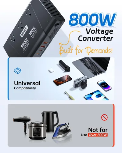 Vista 3 de DOACE Convertidor de 220 V a 110 V - Convertidor de voltaje de 800 W de EE. UU. a Europa para alisador de cabello, rizador, teléfono, convertidor