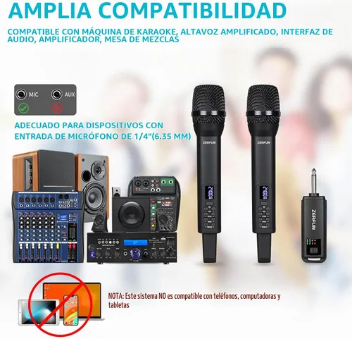 Vista 2 de Micrófonos inalámbricos recargables duales, sistema de micrófonos de mano inalámbricos profesionales dinámicos con control de eco, agudos, bajos
