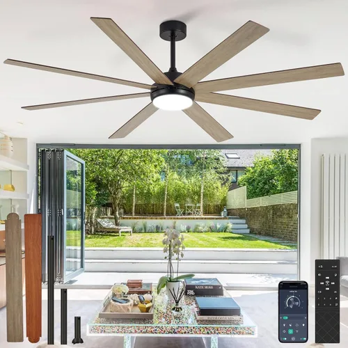 Vista 17 de Depuley Ventiladores de techo de 66" con luces: Ventilador de techo negro para interior/exterior para patios, sala de estar - 8 aspas Ventiladores