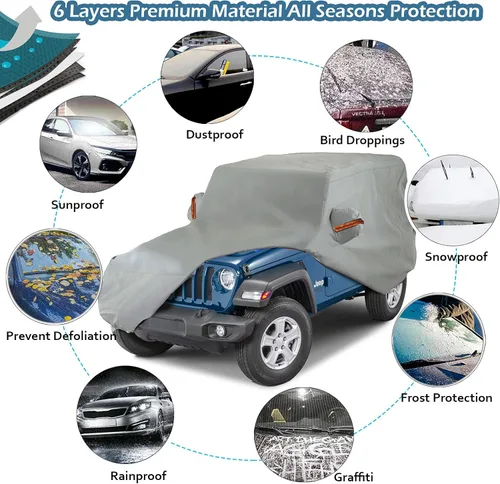 Vista 6 de Big Ant Funda de automóvil para Wrangler CJ, YJ, TJ y JK de 4 puertas, protección para todo tipo de clima, cubierta impermeable para SUV, ajuste