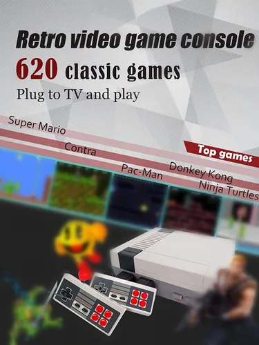 Vista 2 de Classic Edition Mini Retro Game Console,AV Output Plug & Play Classic Mini Video Games, Built-in 620 Games with 2 Classic Controllers, Birthday