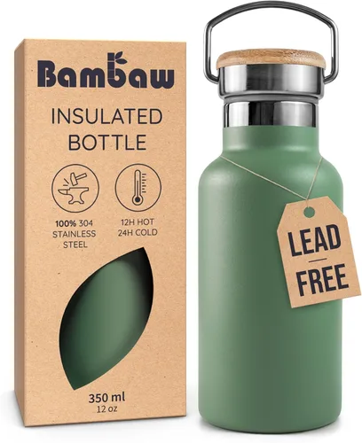 Vista 36 de Bambaw Botella de agua de acero inoxidable de 12 onzas, azul Egeo, 350 ml, de doble pared aislada, a prueba de fugas, apta para lavavajillas, sin BPA