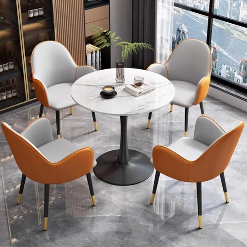 Vista 11 de YVYKFZD Office Reception Room Club Table and Chairs, Simple Round Conference Table, Coffee Table Kitchen Dining Table Set for 4, Small Negotiate