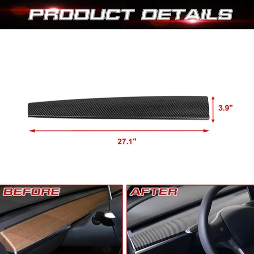 Vista 2 de x xotic tech Cubierta de panel de consola central con patrón de fibra de carbono brillante, compatible con Tesla Model 3 2017 2018 2019 2020 2021