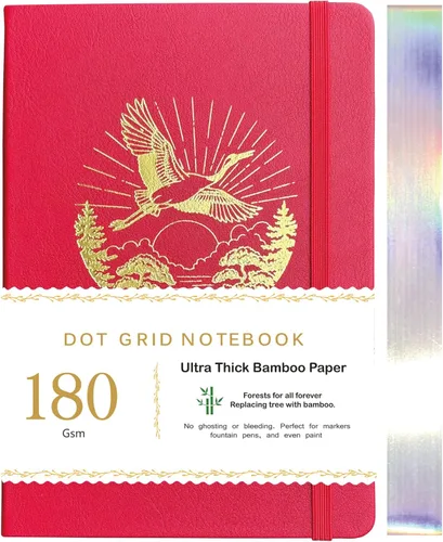 Vista 11 de BUKE Cuaderno de puntos con 180 g/m² de papel de bambú blanco grueso, 160 páginas, cuadrícula de 5 * 5 mm, encuadernación plana, bordes plateados