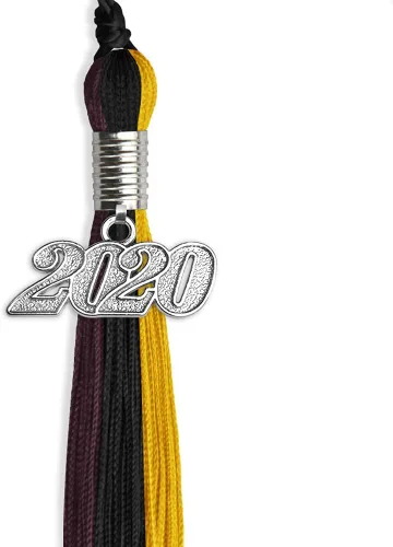 Vista 2 de Endea Graduation Borla de triple color con gota de fecha plateada (negro/dorado/granate, 2020)
