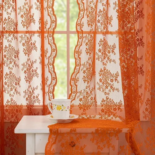 Vista 96 de YJ YANJUN Cortinas traslúcidas negras de 54 pulgadas de largo, panel de cortina de encaje gótico victoriano para cocina, cortinas cortas