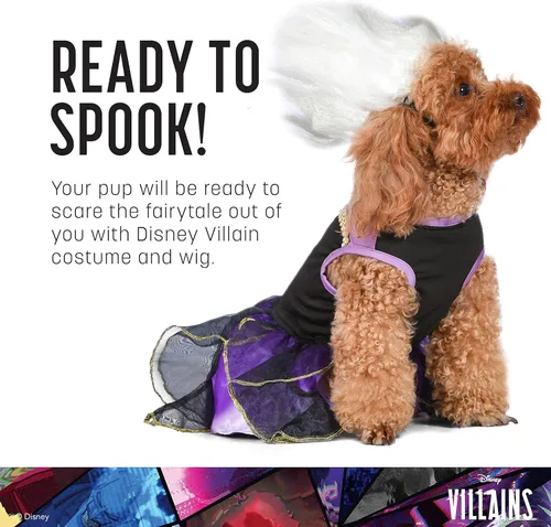 Vista 3 de Disfraz de Úrsula de Disney, talla XS, disfraz de Halloween para perro, con licencia oficial, morado