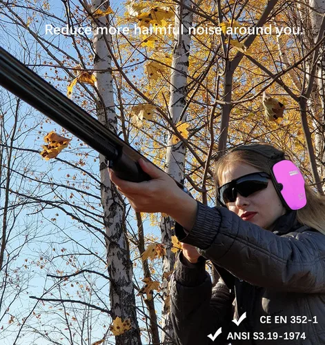 Vista 9 de PROHEAR 016 Shooting - Orejeras de protección para los oídos, paquete de 3, NRR 26dB para rango de armas, caza, negro, verde y rosa