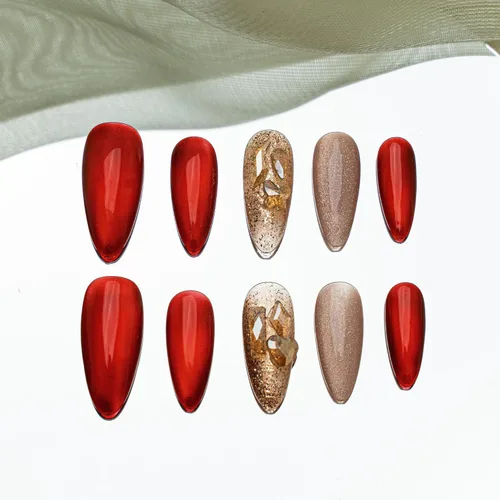 Vista 29 de Sun&Beam Nails Uñas postizas a presión hechas a mano, medianas y largas, almendra, ovalada, rosa y blanca, punta falsa, diseño 3D, lindos con caja