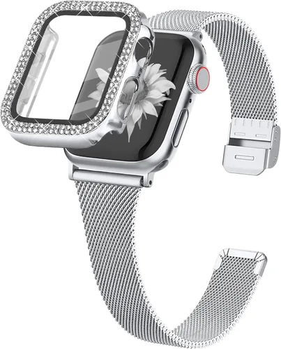 Vista 10 de Joyozy Correa delgada de acero inoxidable compatible con Apple Watch de 1.49, 1.57, 1.61, 1.65, 1.73, 1.77 y 1.81 pulgadas, correa milanesa con Negro