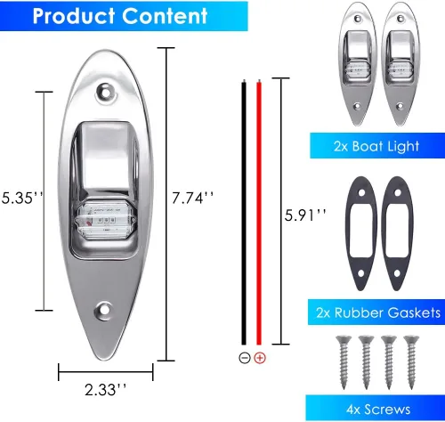 Vista 6 de Acelane Un par de luces de navegación para barcos, luces LED de arco de lágrima, 12 V, acero inoxidable, luz lateral marina, luces de señal de vela