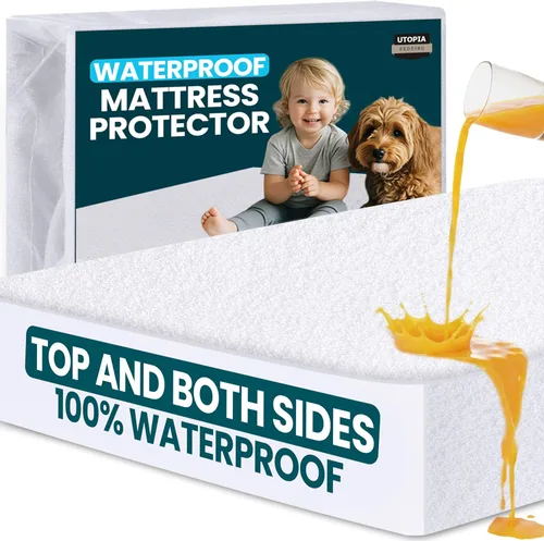 Utopia Bedding - Protector de colchón de doble cara con parte superior y paneles laterales de rizo impermeables tamaño individual, funda de colchón