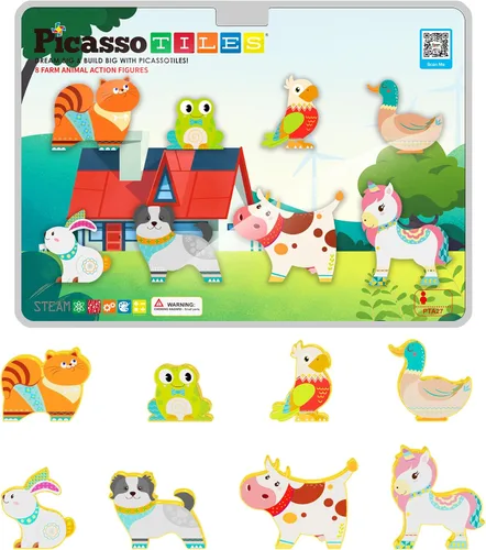 Vista 15 de PicassoTiles Juego de bloques de construcción de vehículos de la ciudad de 8 piezas con imanes y figuras de acción magnetizadas Compatible con kits