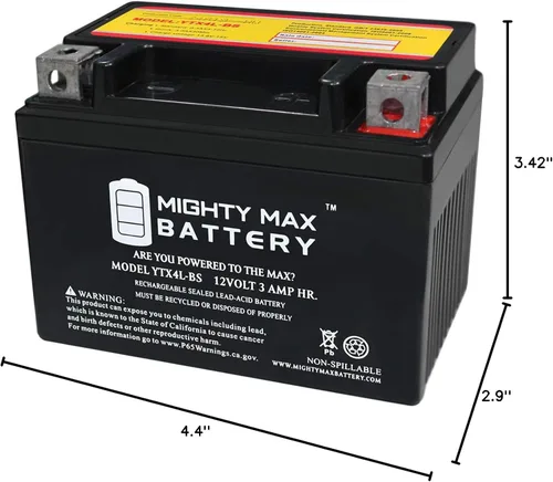 Vista 9 de Mighty Max Battery YTX4L-BS Batería SLA para ATV Quad Dirt/Pit Bike 50/70/110/125 CC Producto