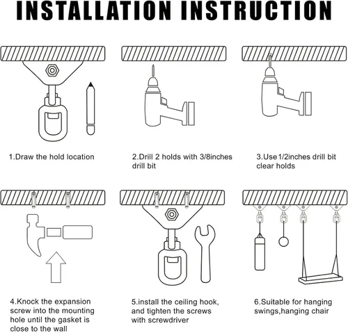 Vista 6 de Perchas de columpio resistentes para juegos de madera, capacidad de 2000 libras, colgador de hamaca giratorio de acero inoxidable 360, accesorios