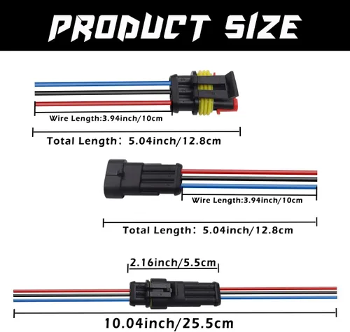 Vista 2 de mxuteuk Paquete de 6 conectores eléctricos impermeables de 3 pines para automóvil, adaptador macho hembra de 16 AWG con arnés de cableado de 3.9 in