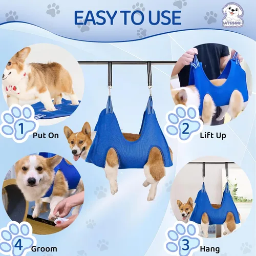 Vista 3 de Hamaca de aseo para mascotas para perros y gatos pequeños – Eslinga para recortar uñas con cortaúñas, lima de uñas y tijeras – Arnés de aseo