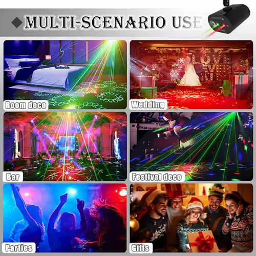Vista 3 de Luces de fiesta, luz estroboscópica LED de discoteca, activado por sonido RGB con control remoto, luces de escenario, luz de DJ, varios patrones
