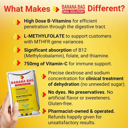 Vista 8 de Banana Bag Oral Solution Paquetes – Bolsa de 30 paquetes de lima limón natural Una mezcla refrescante de electrolitos, vitamina C y complejo B