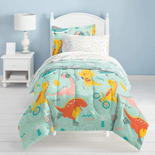 Vista 33 de dream FACTORY - Juego completo de ropa de cama infantil de 5 piezas, de microfibra muy suave, fácil de lavar, tamaño individual, globos de corazón