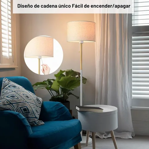 Vista 2 de Lámpara de pie para dormitorio, lámparas de pie de granja para sala de estar, lámpara de poste de mediados de siglo, pantalla de lámpara de lino