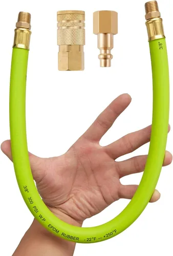 Vista 6 de Manguera de goma corta resistente del compresor de aire EPDM de 3/8" x 12 pulgadas 300 PSI: 1/4" macho NPT a 1/4" conexiones NPT macho con acoplador