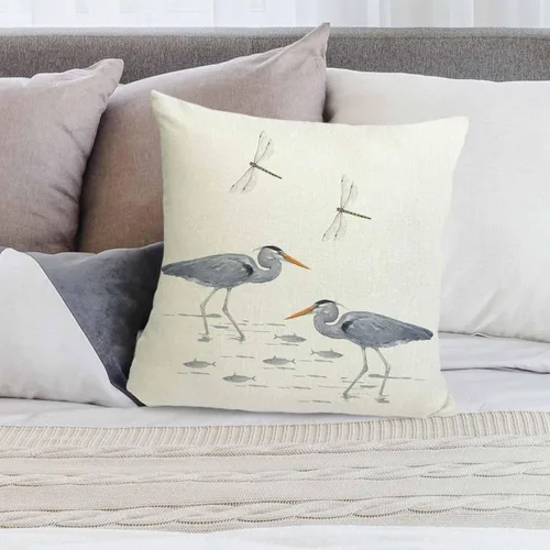 Vista 8 de Fundas de almohada decorativas de lino con diseño de pájaro en acuarela de 18 x 18 pulgadas para sofá, dormitorio, sala de estar y automóvil