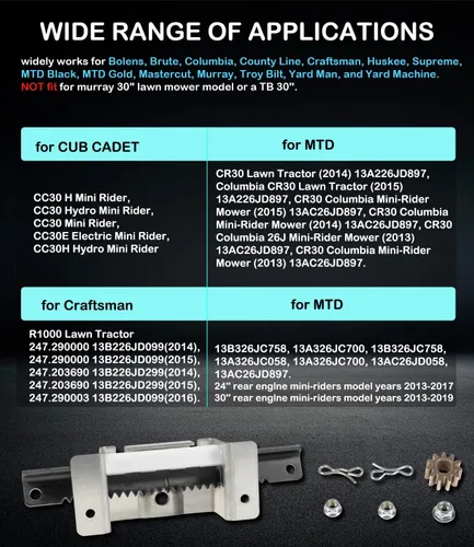 Vista 2 de 753-11064B CR12 Kit de servicio de dirección para cortacésped Kit de estante de dirección para Cub Cadet CC30 CC30H CC30E Hydro Mini Riders/MTD