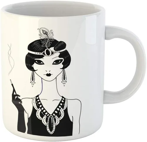 Taza de café de 11 onzas Art Deco Girlparty Gatsby de los años 20, cóctel retro flapper Girl Roaring Vintage Charleston taza de té de cerámica,