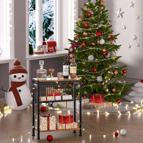 Vista 2 de Small Side Table Set of 2 for Small Space, 3-Tier Narrow End Table with Magazine Holder, Slim Nightstand, Skinny Snack Couch Table in Living Room