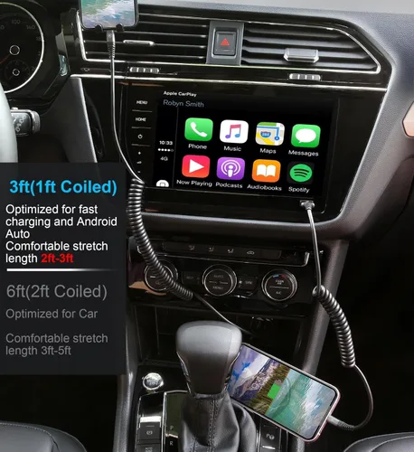Vista 3 de Cable Lightning en espiral, cable de carga para iPhone de 3 pies para automóvil, paquete de 2 [certificado Apple MFi], cable Lightning de 3 pies