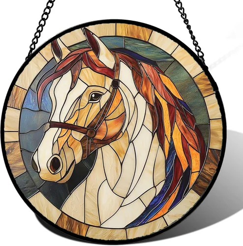 Vista 20 de DASTOLL Juego de 4 piezas para colgar vidrieras con temática navideña roja de 6.3 pulgadas, atrapasoles para puerta de jardín, decoración