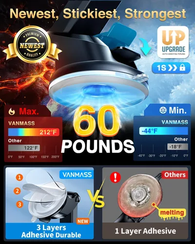 Vista 4 de VANMASS 2024 Soporte de teléfono para automóvil con sujeción automática succión más fuerte y grado militar. Soporte para teléfono celular