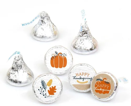 Big Dot of Happiness Happy Thanksgiving - Calcomanías redondas para fiesta de cosecha de otoño, etiquetas para dulces de chocolate (1 hoja de 108)