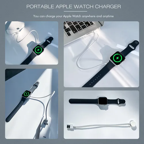 Vista 5 de Cargador de reloj para Apple Watch, 1.0 ft/1 pie corto de carga USB A inalámbrico magnético portátil cable de carga iPhone iWatch cable compatible