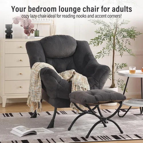 Vista 175 de Silla Lazy con otomana, silla moderna con reposapiés plegable, silla de acento de salón, cómoda silla de lectura para dormitorio, estudio, sala