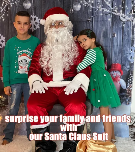 Vista 2 de Cozople Disfraz de Papá Noel para hombre, divertido traje de Papá Noel, 10 piezas de terciopelo de lujo para adultos, traje de Papá Noel con botas